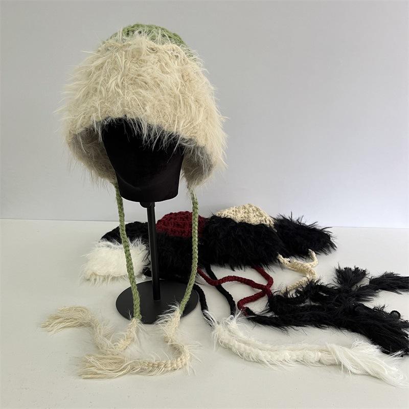 Cute Contrasting Colors After Opening Warm Loli Hat Autumn and Winter Girls College Style Fashionable Sweet Strap Cold Hat