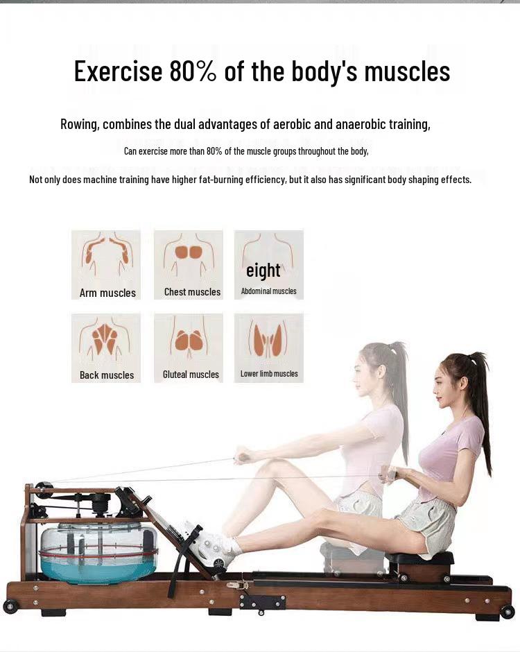 Foldable Wooden Water Resistance Rowing Machine for Home and Gym Use