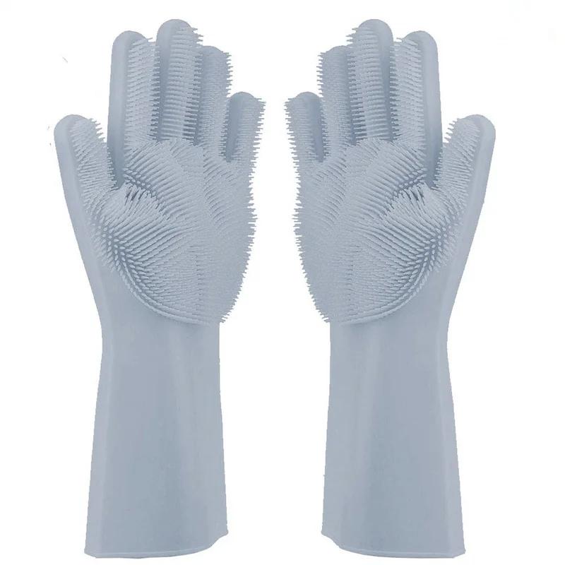 

1 пара (2 штуки) Силіконові рукавички-скраби Магічні силіконові рукавички для миття посуду Рукавички-скраби для прибирання кухні, ванної кімнати, домашніх тварин сірий колір