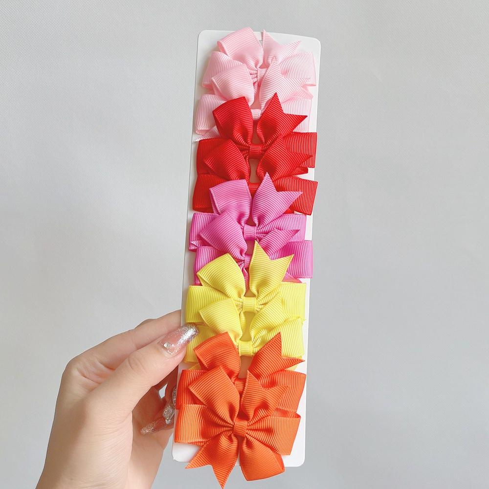 10Pcs Solid Color Grosgrain Ribbon Bow Hair Clip for Girls Lovely Cheer Bowknot Hairpin Barrettes Headwear Baby Hair Accessories