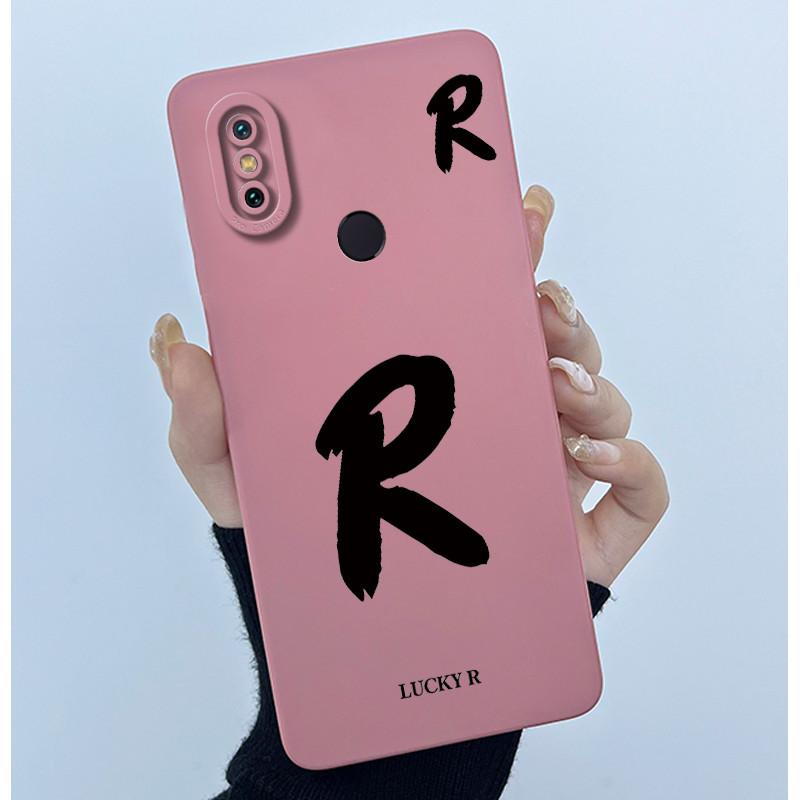 Lucky Initial Letter Phone Case For Xiaomi Mi A2 (Mi 6X) Casing Full Protect Camera Lens Shockproof TPU Soft Matte Cover Bumper