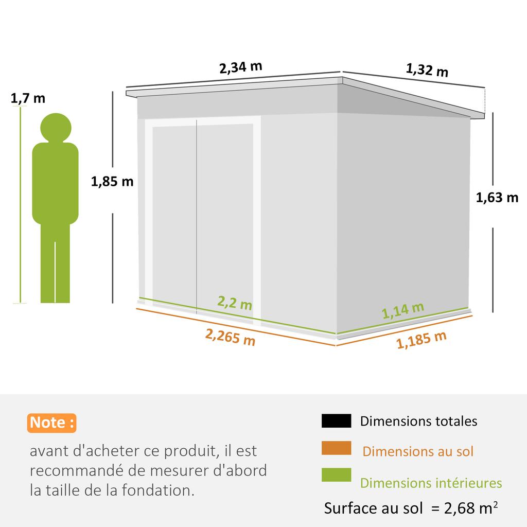 Capanno da Giardino in Metallo 7,5 x 4,3 piedi, Capanno da Esterno Impermeabile con Tripla Porta Bloccabile, Guanti, Prese d'Aria, Grigio Chiaro