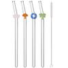 4pcs Summer Vacation Glass Straw Milk Tea Juice Cocktail Straw with Brush High Borosilicate Glass Straw Set Bar Accessories