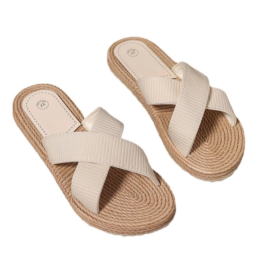 Ladies Slippers Summer Spring Cross Drag Fashion Hemp Rope Outer Wear Slippers Casual Sandals and Slippers