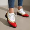 Plus Size 48 Women's Contrast Color Pumps Lace Up Hollow Out Dressy Chunky Heels Round Toe Comfort Daily Footwear