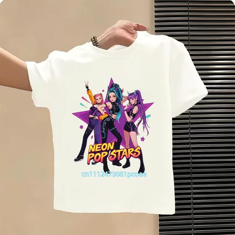Summer Kpop Popular Cartoon Print Childrens Design Casual Harajuku Style Round Neck Short Sleeved Top Fans Gifts Kids Clothes