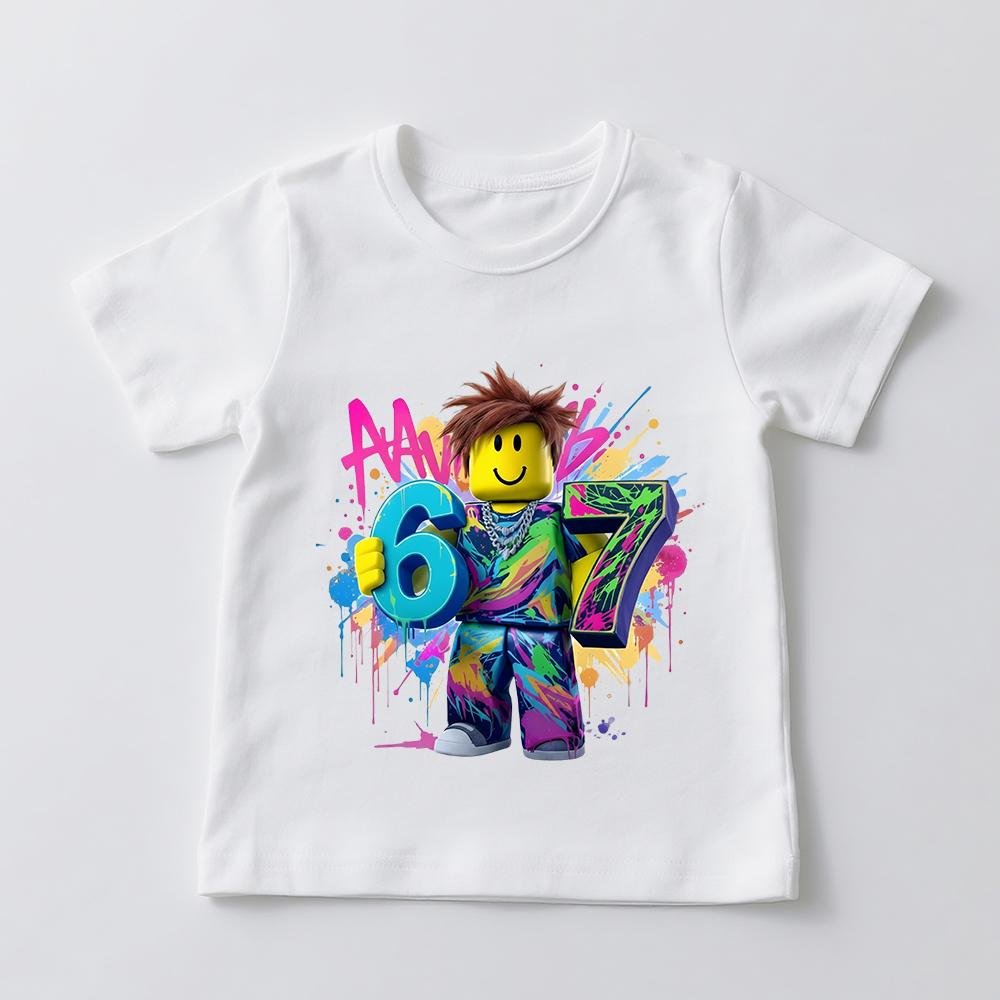 Sommerlustiges Spiel 67 Digitaldruck Kinder Baumwoll-T-Shirt für Jungen und Mädchen Lässiges Kurzarm-T-Shirt Kinder Grafik-Oberteile
