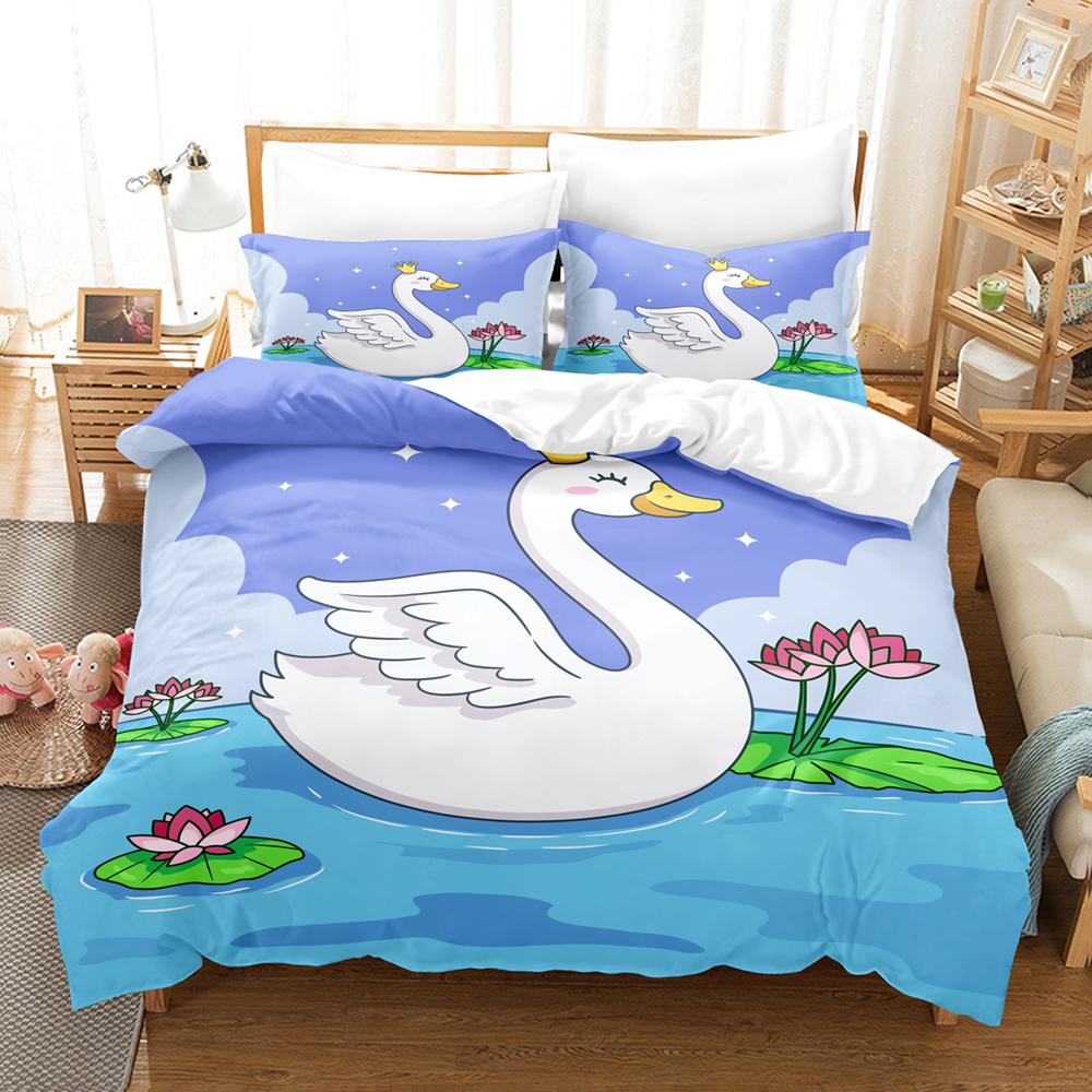 3D Anime SwanBedding Sets Duvet Cover Set With Pillowcase Twin Full Queen King Bedclothes Bed Linen