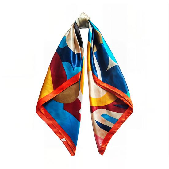 yangyizhi Large Square Headscarf, Simulated Silk Satin Fabric Scarf, Vibrant Floral Print Neck Multi-Purpose Turban Scarf Shawl Hair Tie