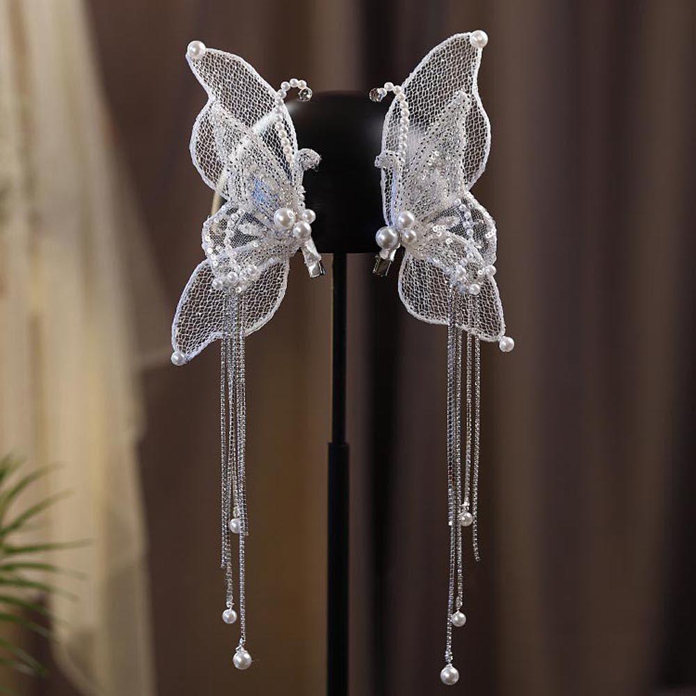 Large Butterfly Mesh Ponytail Clip Pearl Barrettes Duckbill Clips Korean Hairpins Women Hair Clips