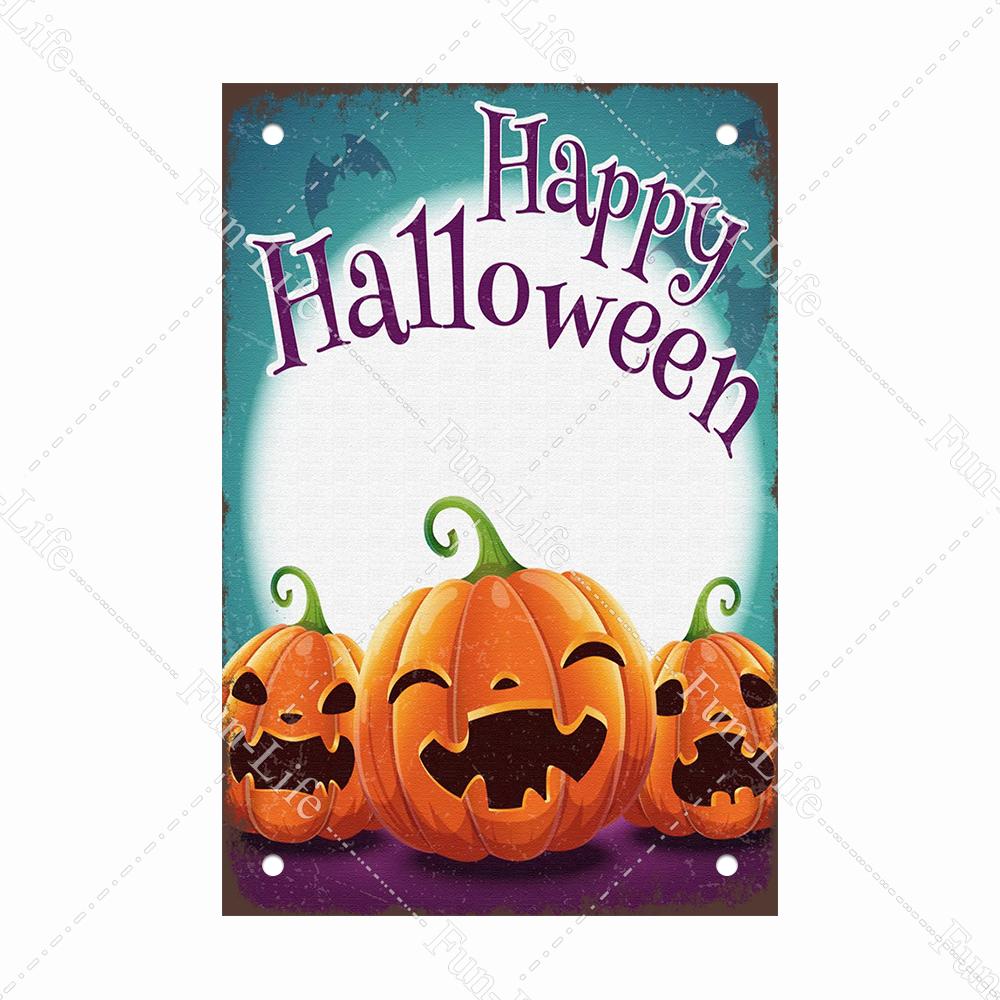 Black Cat Happy Halloween Vintage Metal Signs Halloween Party Poster Pumpkin Metal Tin Plaque Bar Pub Cafe Wall Home Decor