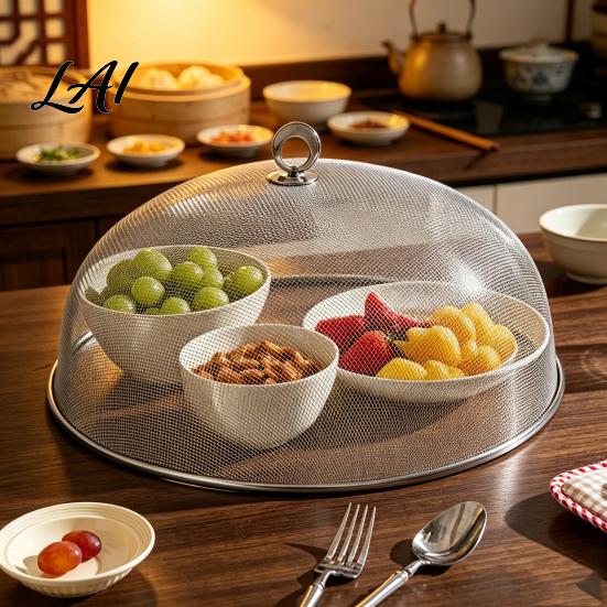 Portable Food Tent with Handle for Camping Stainless Steel Mesh Cover Handle Round Breathable Hot Dishes Protector Durable Guard And Fruit Platters