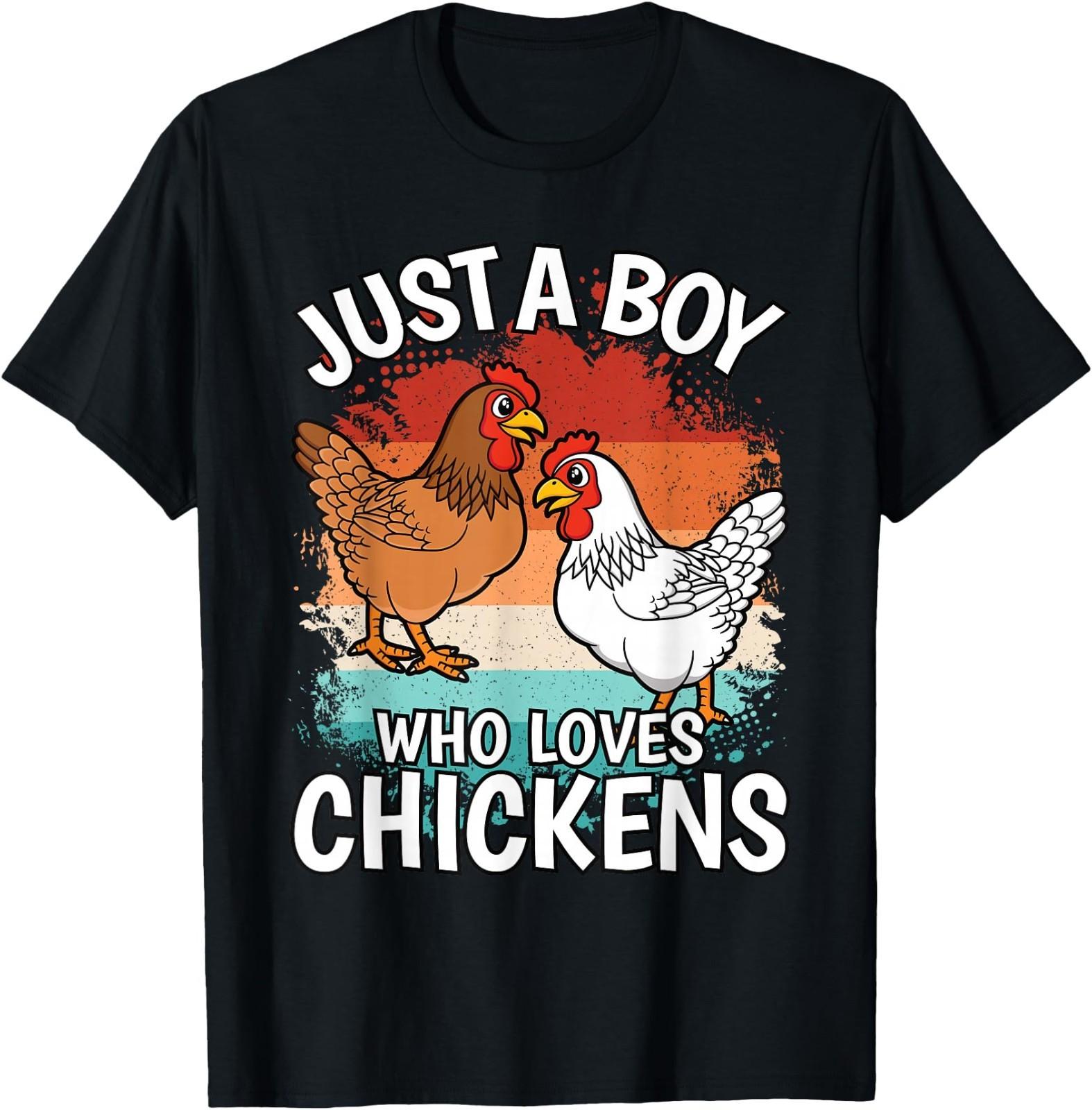 Just A Boy Who Loves Chickens Retro Farmer Farming T-Shirt XL