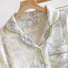 Summer Women's Pajama Set 100% Cotton Crepe Home Furnishings Flip Collar Printed Long Sleeve Set Ladies