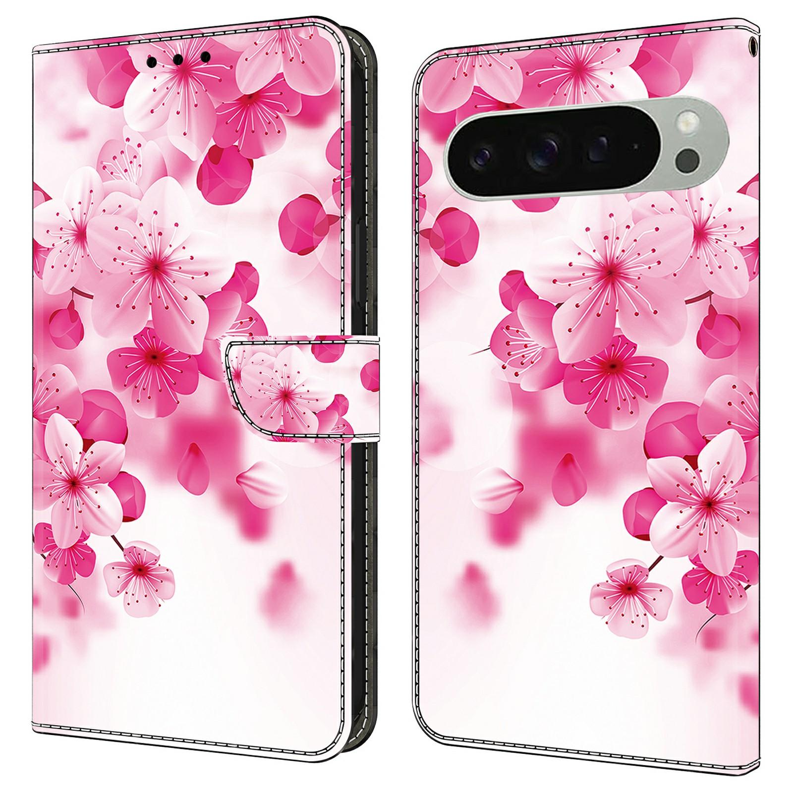 

Для Google Pixel 9 Pro XL Чехол С Принтом Противоударный Кожаный Чехол-Книжка Кошелек Чехол для Телефона Red Flowers