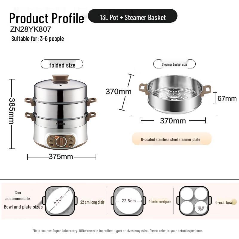 Supor 13L Multi-function 3-Layer Electric Steamer & Hot Pot CN Plug (adapter Included)