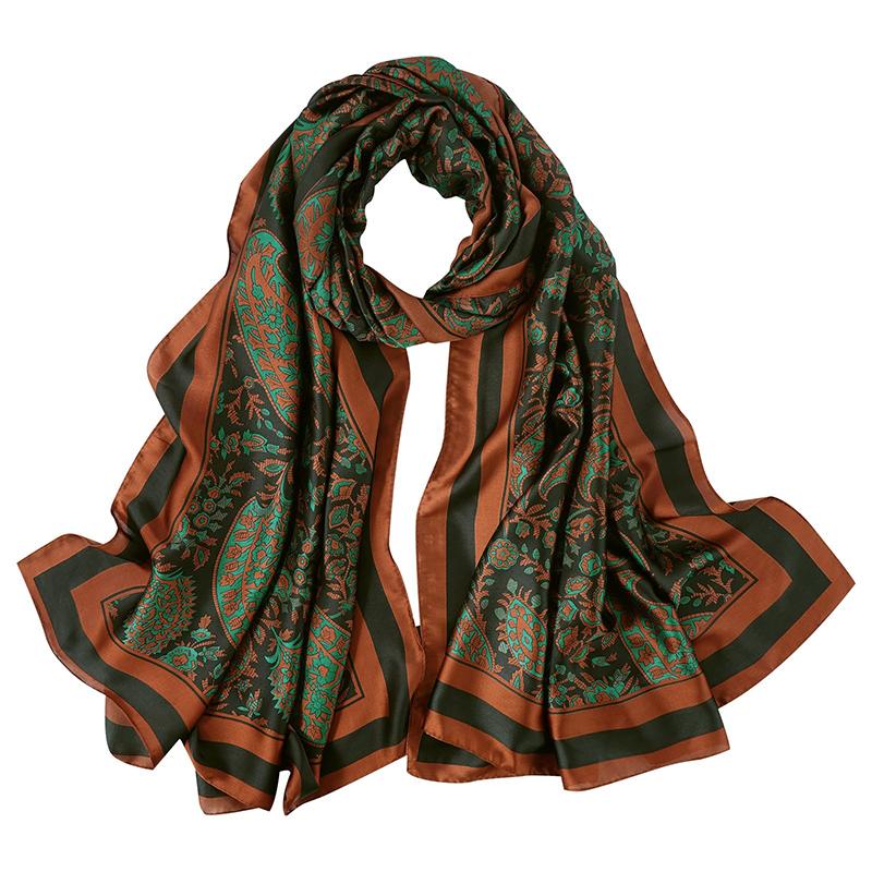 180*90cm Stort Silkesatengskjerf Dame Cashewnøttblomst Trykt Skjerf Vår- og Sommerstiler Nytt Sjal Wrap Kvinnehånd NY