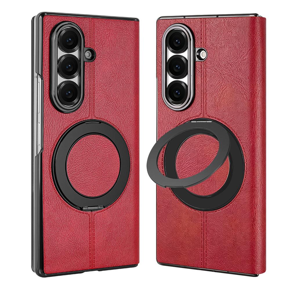 Faux Leather Flip Full Cover Phone Case For Galaxy Z Fold 8 Ultra 7 6 With Rotatable Ring Kickstand Holder, Wireless Charging