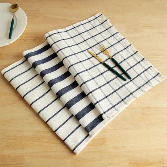 Kitchen Dish Towel Absorbent Quick Drying Tea Towel Blue Grid Striped Lint-Free Reusable Wipe Towel for Tableware Glassware Cookware