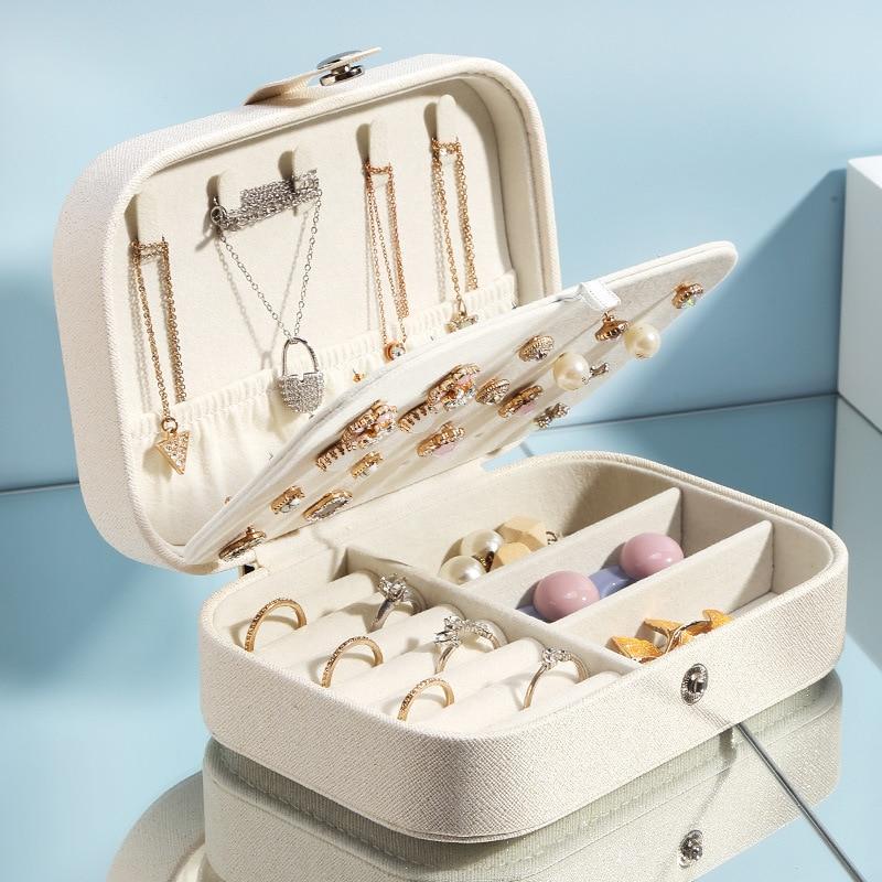 Portable Jewelry Box Jewelry Organizer Display Travel Jewelry Case Boxes Button Leather Storage Zipper Showcase