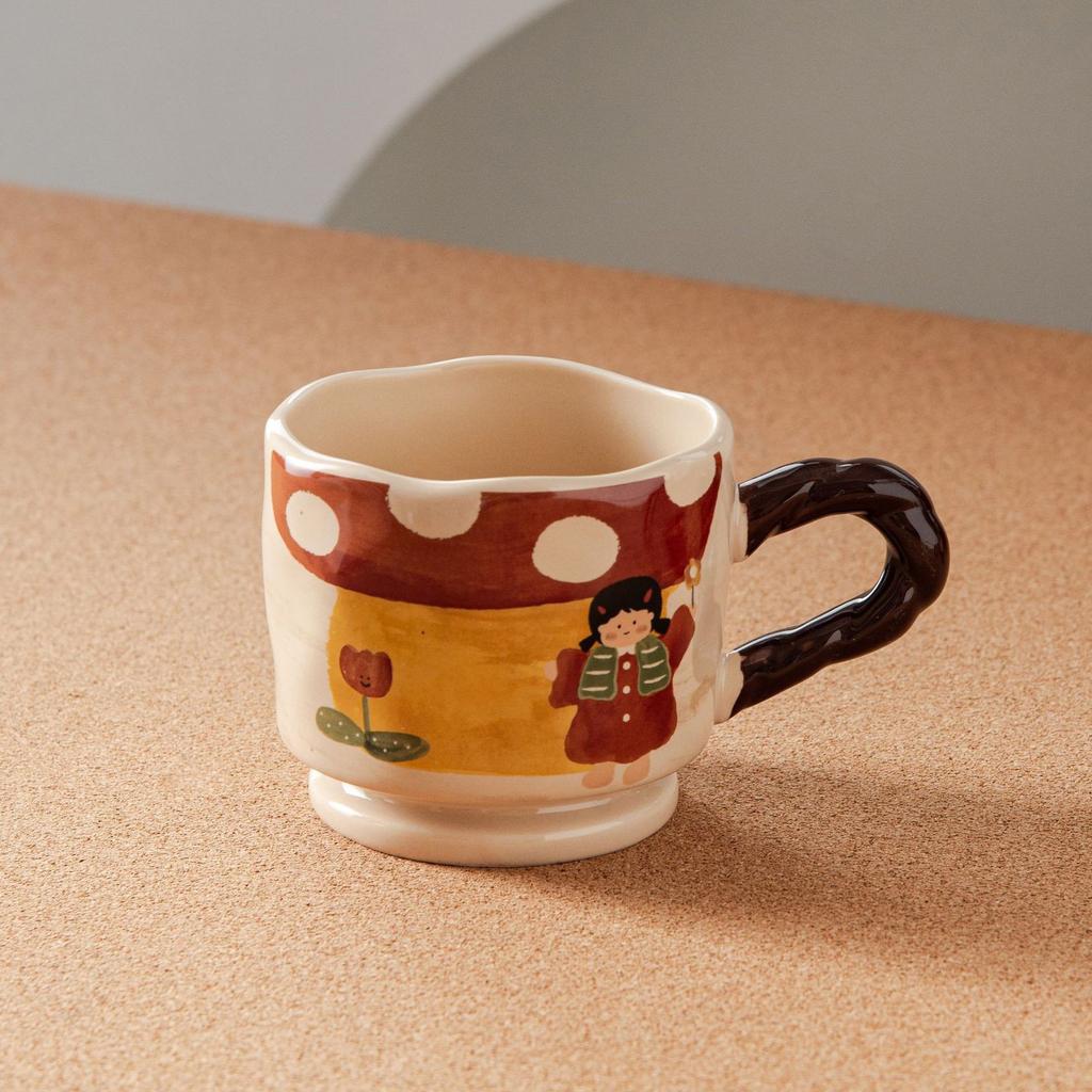 Retro Girl Cute Ceramic Mug Household Water Cup Milk Breakfast Cartoon Cup Creative High Value Souvenir