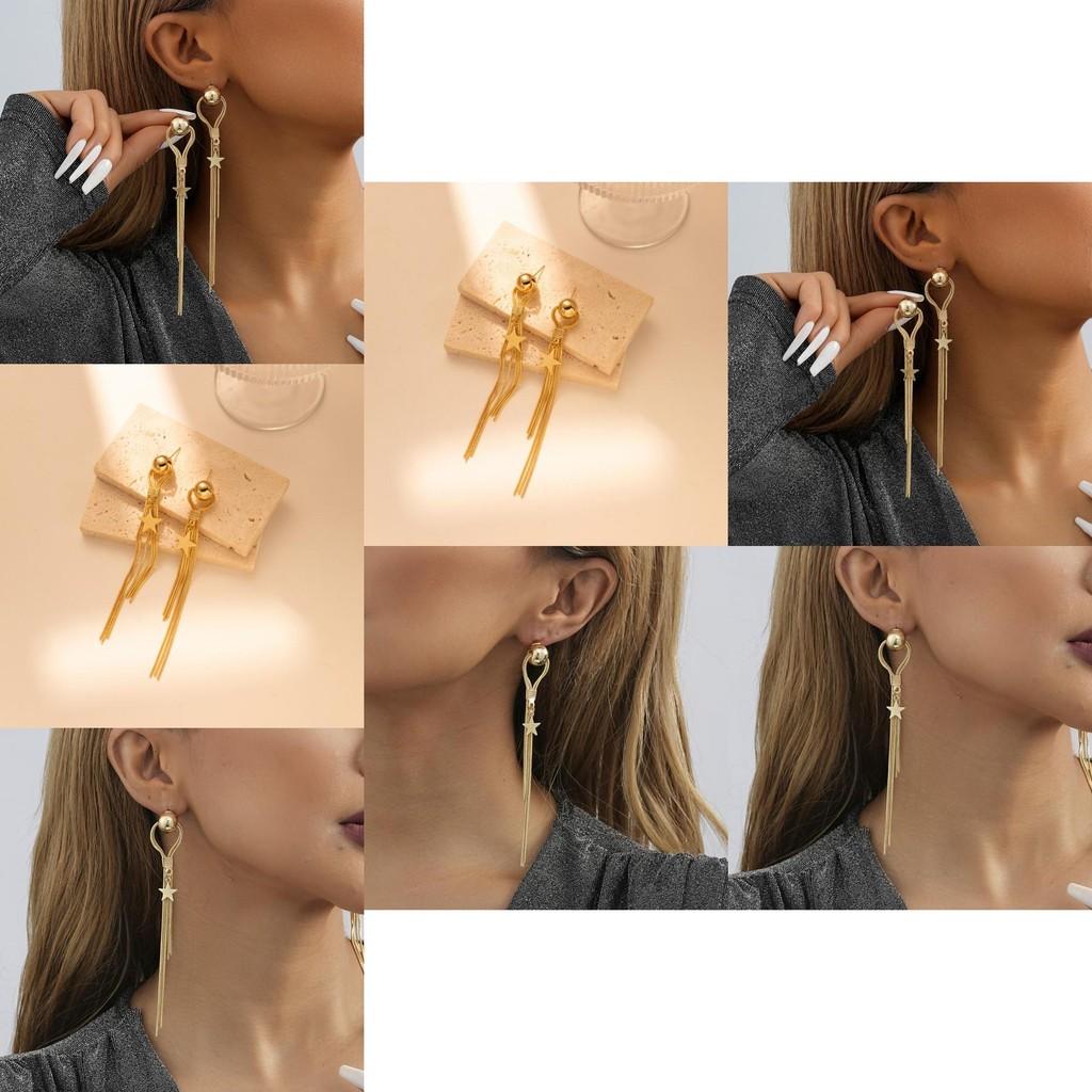 Fashionable Star Tassel Earrings For Women Modern Gold Long Drop Dangle Design
