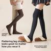 Thick and Warm Padded Women's Long Knee Socks with Woolen Cuffs for Autumn and Winter. Knee-length Over-the-knee Socks for Warmth.