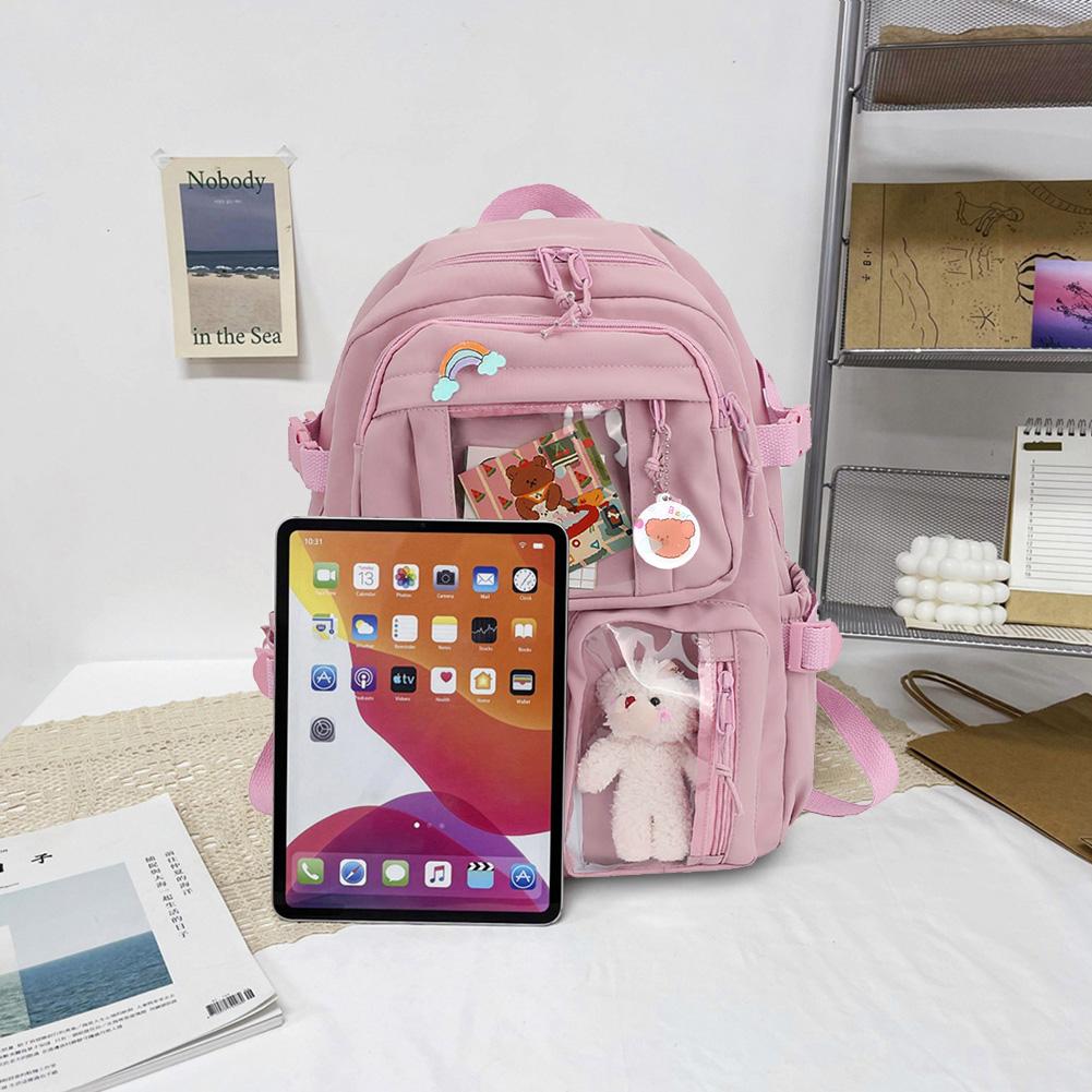 College Student Rucksack Fashion Travel Bookbags with Plush Pendant Pin Cute Kawaii Large Capacity Japanese Style for Teen Girls