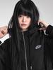 Looxp Angel Embroidered Patch High-Neck Oversized Zip-Up Hoodie Black