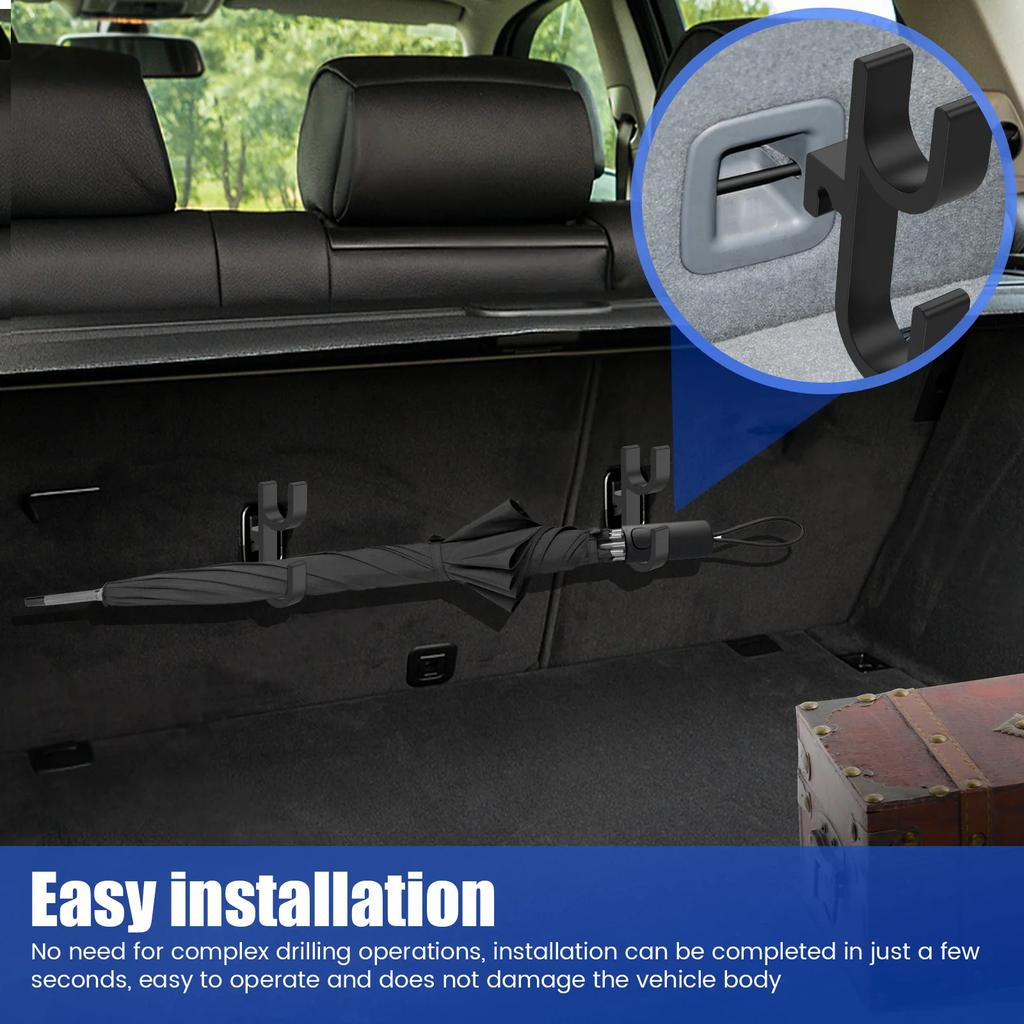 4Pcs Car Umbrella Hook PLA Universal Car Trunk Umbrella Holder No Drilling Auto Interior Storage Organizer Hook Mounting Bracket