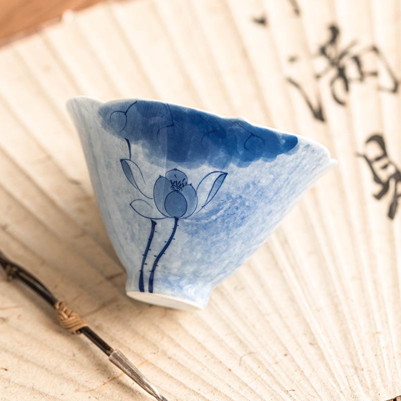 White Porcelain Teacup Hand-painted Blue LotusTea Bowl Ceramic Chinese Kung Fu Gongfu Tea Cup Teaware Drinkware Tea Ceremony