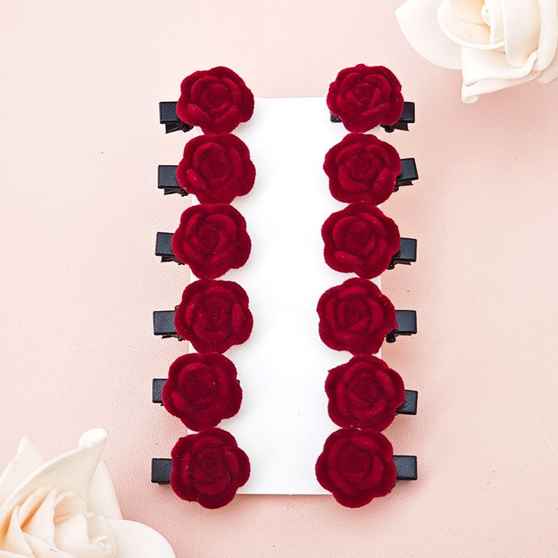 

12 pieces small red velvet rose hair clips for women Korean flower hairpins elegant girl hair clips hair accessories barrettes