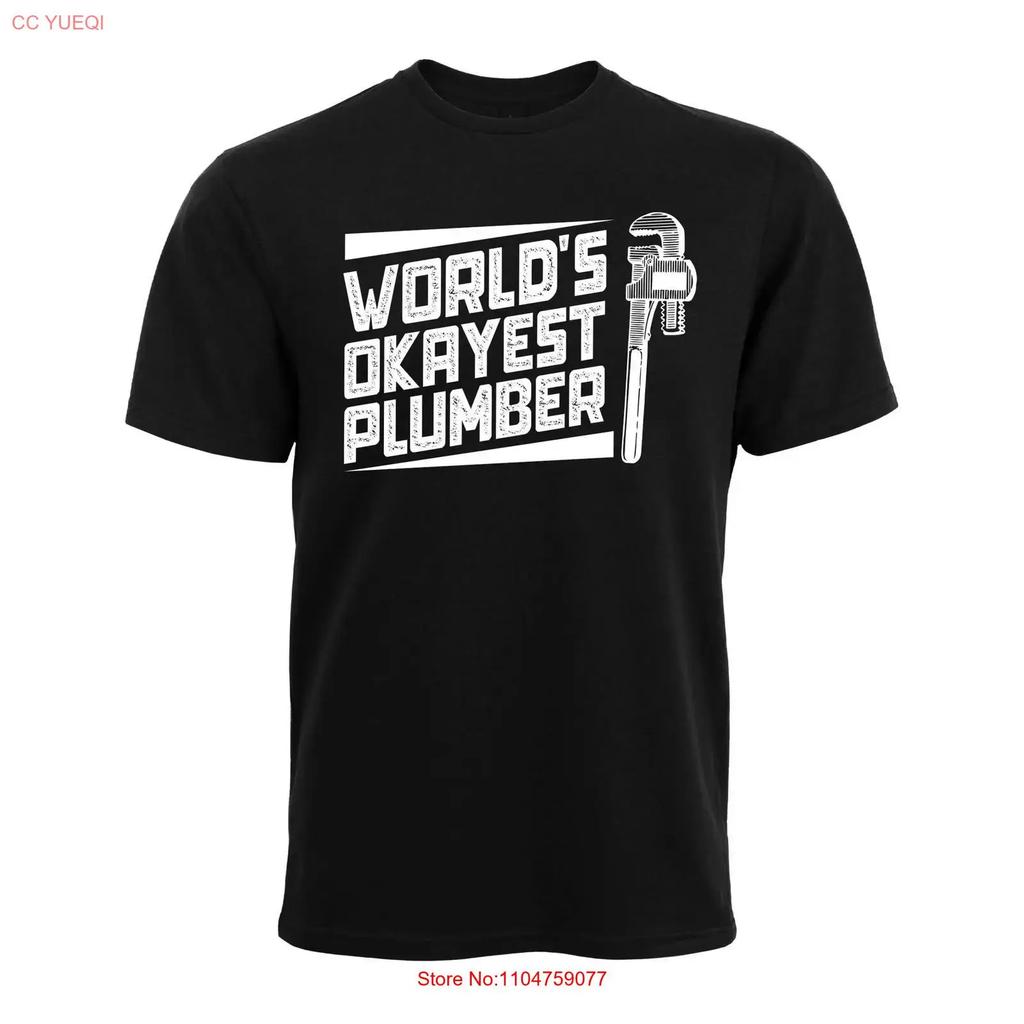 Worlds Okayest Plumber Funny Fathers day Mens Cotton T Shirt vintage Washed fashion Unisex designer clothes homme Casual
