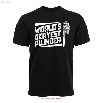 Worlds Okayest Plumber Funny Fathers Day Mens Cotton T Shirt Vintage Washed Fashion Unisex Designer Clothes Homme Casual