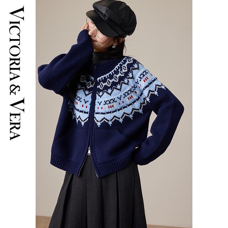 VICTORIA&VERA Women s Winter Fair Isle Jacquard Knit Cardigan M