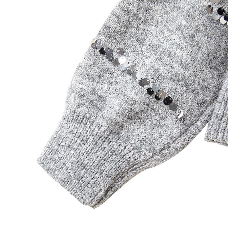 Women's V-Neck Wool Blend Striped Sequin Knit Cardigan