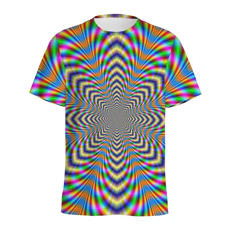 Colorful Spiral Dizzy Pattern T Shirt Women Summer Casual Round Neck Short Sleeve Tops 3D Printed Optical Illusion Tee Shirts