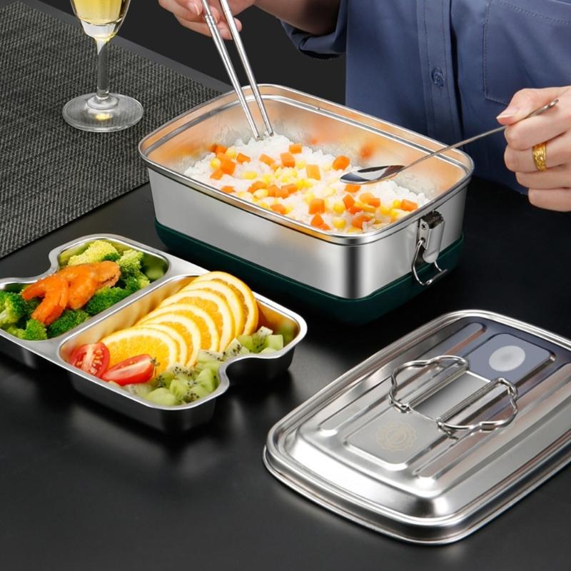 Stainless Steel Lunch Box Double Layer Bentos Box with Compartments Leak Proof Food Container for Adults and Kids