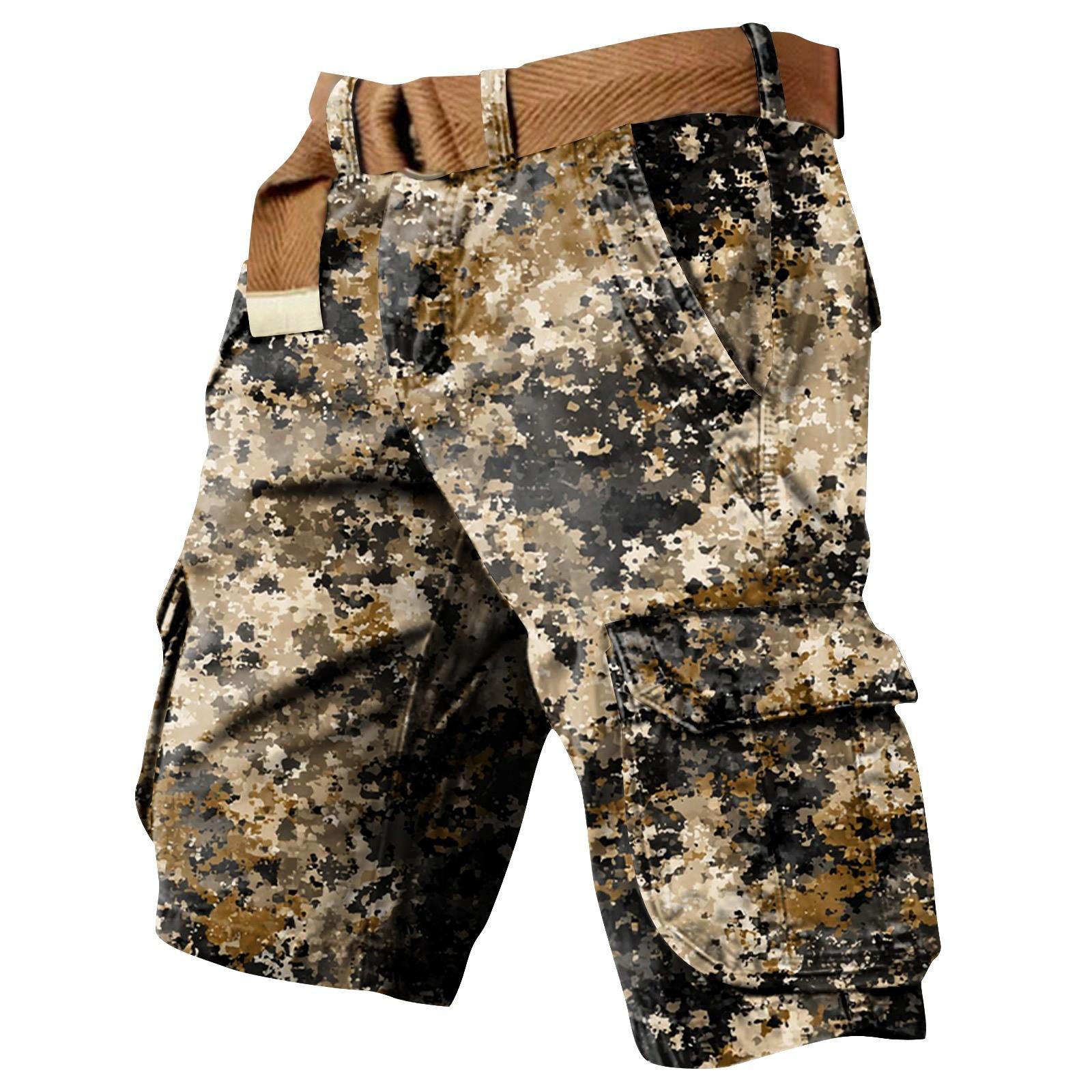 

Men s Independence Day Printed Multi Pocket Workwear Shorts S коричневый
