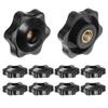 10pcs Star Knobs M6 Female Threaded 32mm Head Plastic Through Hole Brass Screw Clamping Handle Threaded Knob Black