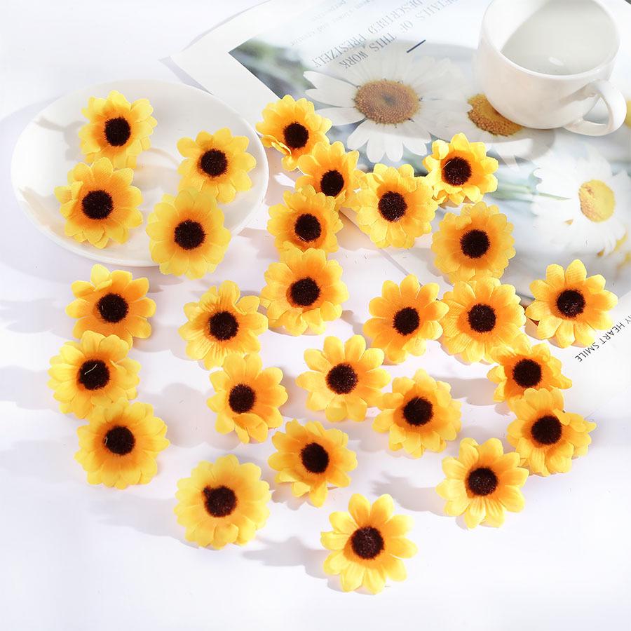 4.5cm DIY Artificial Silk Sunflower and Chrysanthemum Flower Heads жёлтый