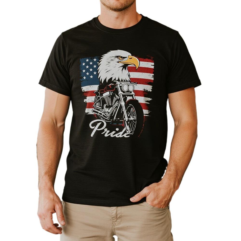 

American Pride Motorcycle USA Flag Bald hawk Chopper TShirt 100 Cotton ONeck Summer Short Sleeve Casual Mens Tshirt 4XL