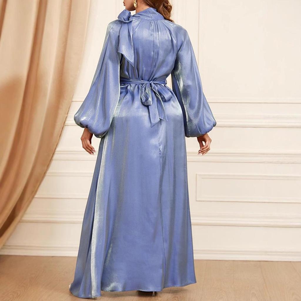 Długa sznurowana szata damska w stylu bliskowschodnim - Rozmiar plus, Długi rękaw, Styl europejski/amerykański