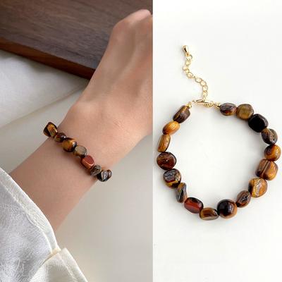 Artistic and Retro Tiger's Eye Stone Bracelet, Natural Stone Bracelet