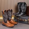 Herren Retro Leder Cowboy Stiefel - Größe 48 Hohe Stiefel für Frühling, Herbst und Winter Trends