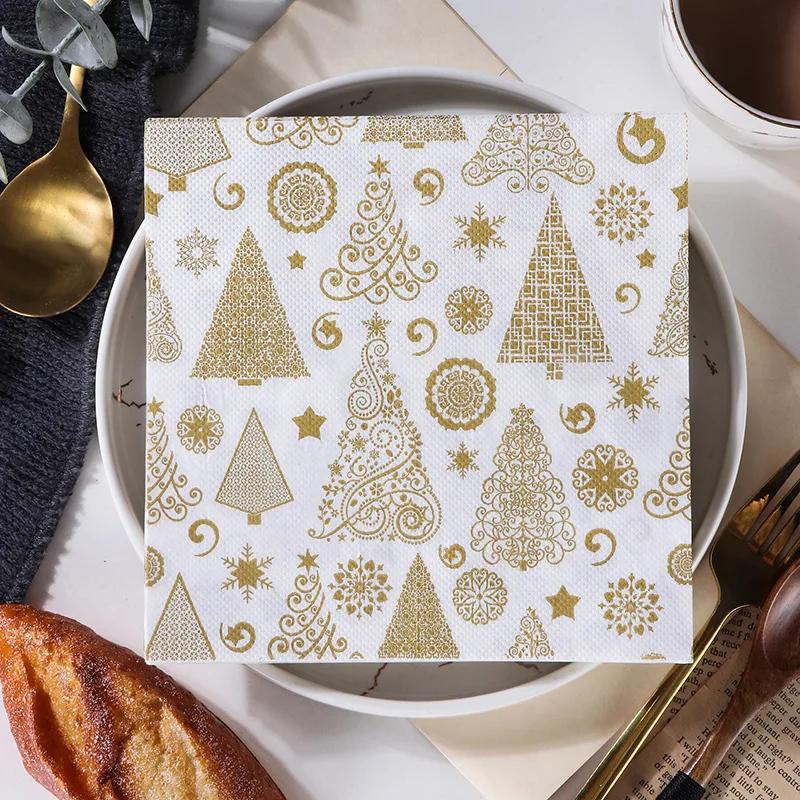 100PCS Christmas Paper Napkins 33X33CM Disposable Snowman Snowflake Reindeer Dinner Napkins Paper Hand Towels for Christmas