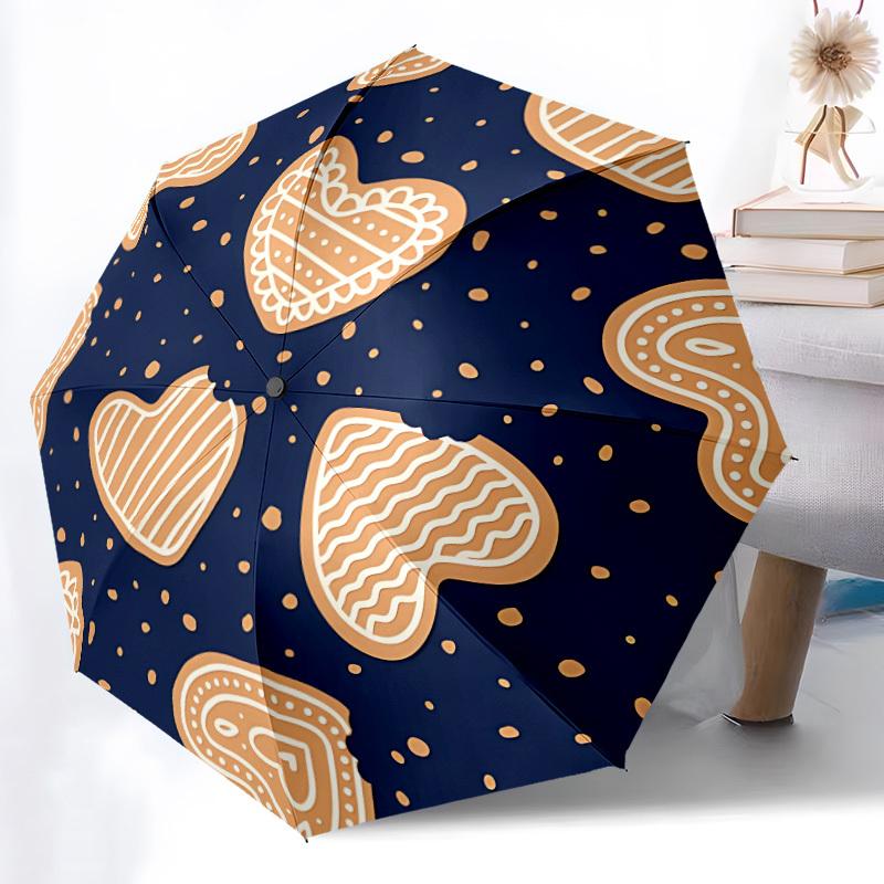 1pc Heart Cookies Pattern Automatic Folding Umbrella Durable Iron Frame,All Seasons Home Travel Outdoor Multifunctional Umbrella yy251115131