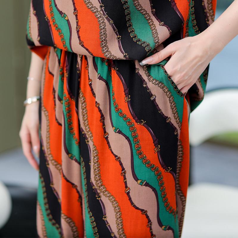 Plus Size Summer Pants Sets for Women  Elegant Loose Vintage Print 2 Piece Outifts