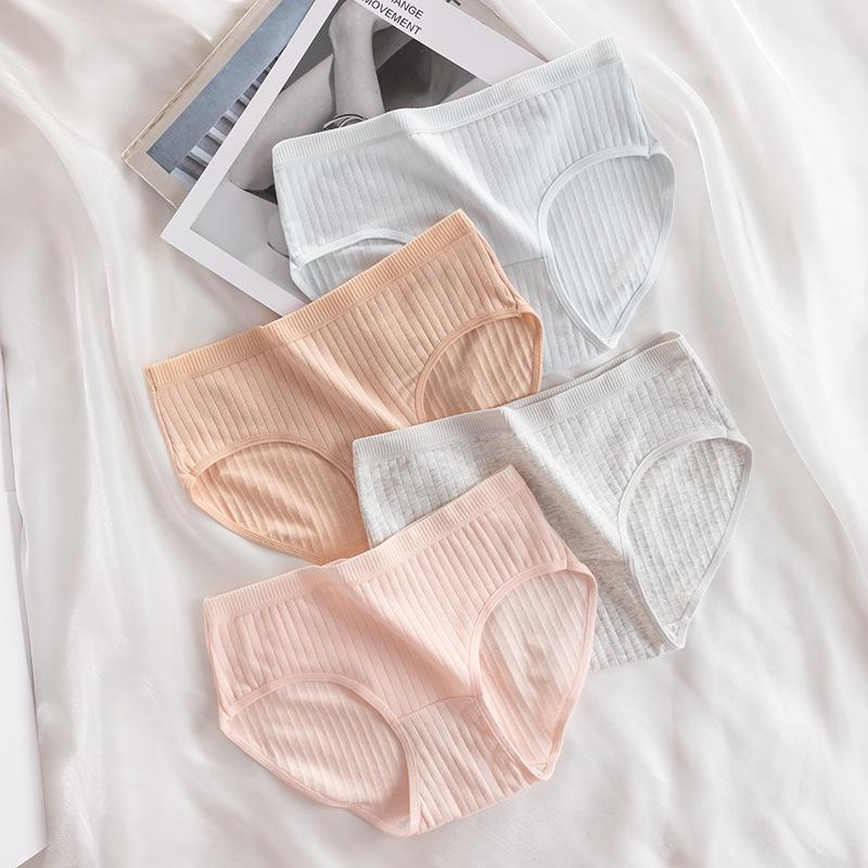 Ropa interior de algodón puro para mujer de color liso: Braguitas Antibacterianas Cómodas de Cintura Media para Niñas y Estudiantes