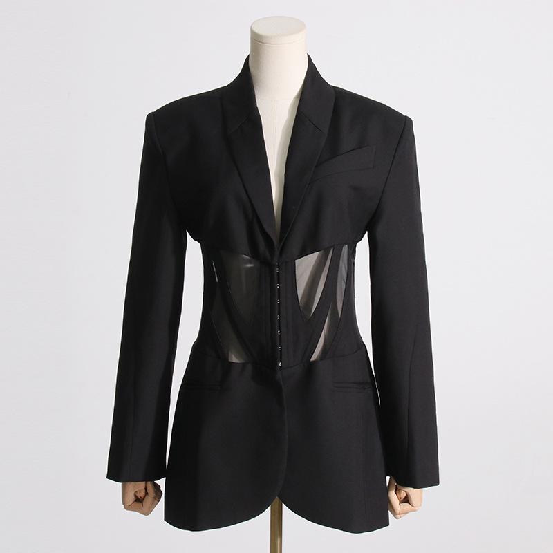 2025 Spring Trend: High-Grade V-Neck Mesh Hot Girl Suit Jacket for Women